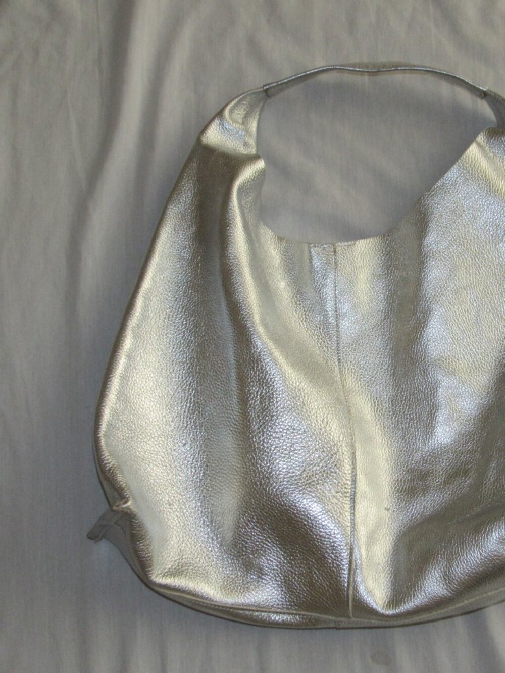 Marcella NYC Kelly Tote All Leather Pebbled Disco Pebble Silver Slouchy Purse - Picture 7 of 8